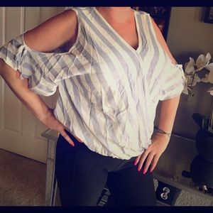 White and light blue striped shirt